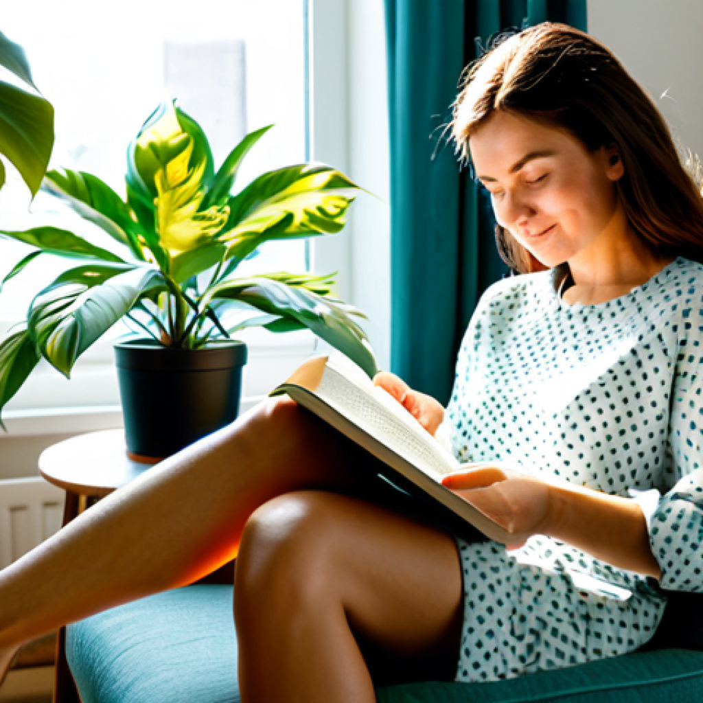 **
A woman sitting comfortably in an armchair in a brightly lit living room, wearing modest casual clothes, reading a book with a serene expression. Sunlight streams through the window. Plants adorn the room. "Safe for work", "appropriate content", "fully clothed", "professional photography", "perfect anatomy", "correct proportions", "natural pose", "modest", "family-friendly".
**