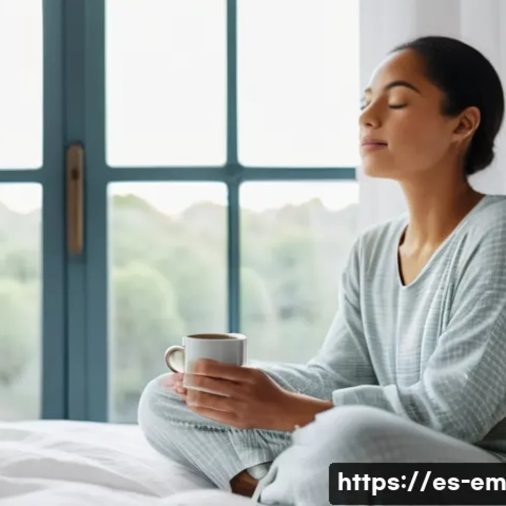 자기 돌봄을 위한 건강한 일상 습관의 중요성 - **Conscious Morning Ritual:** A serene and calm image of a person (woman) in her late 20s to early 3...