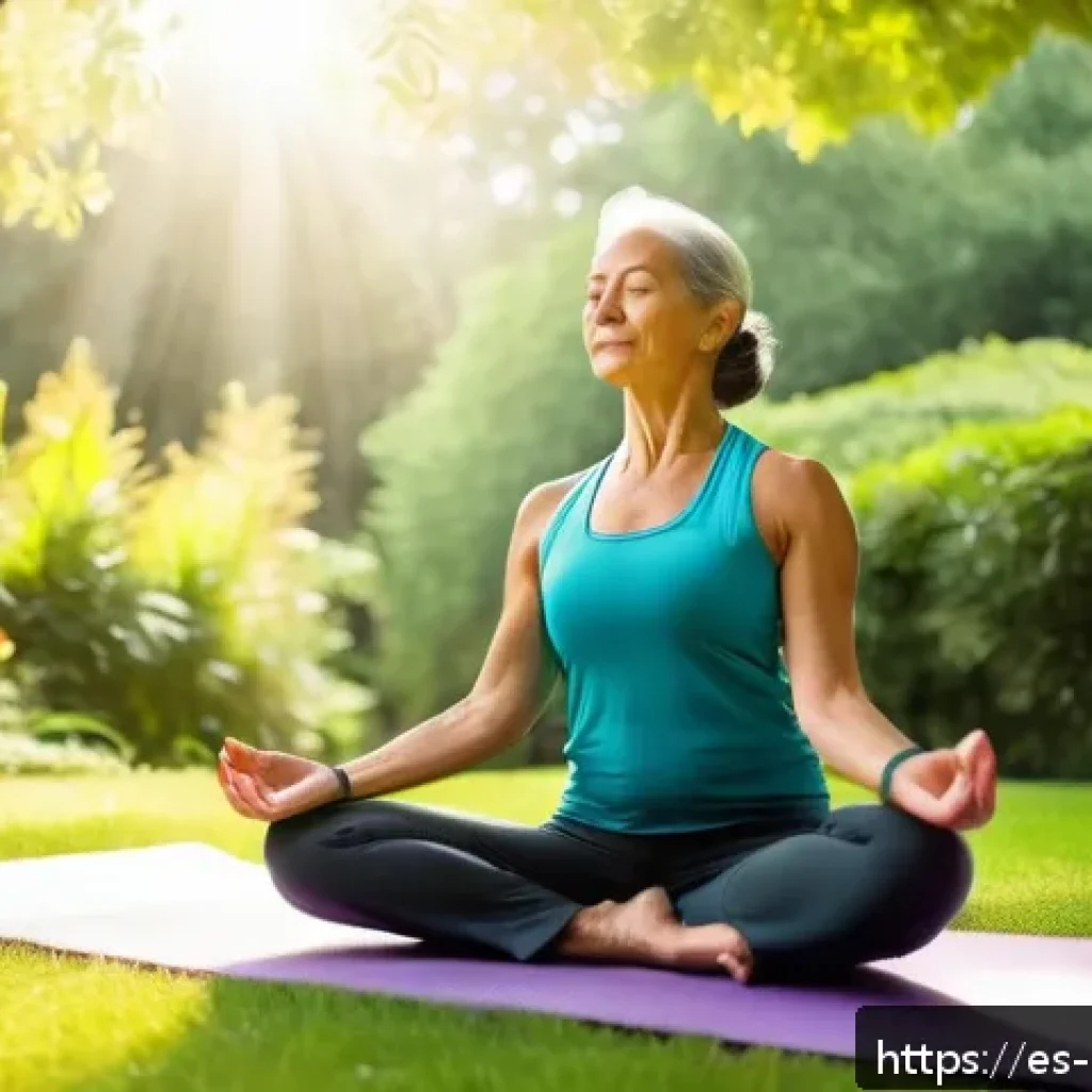 자기 돌봄을 위한 창의적인 표현 방법 - A serene outdoor scene in a lush Spanish park during early morning, featuring a middle-aged woman pr...