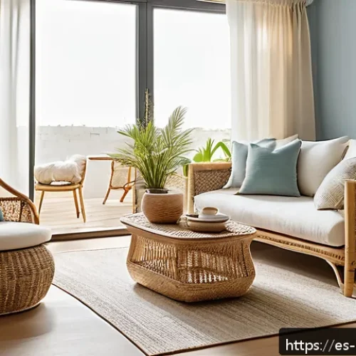Home 33 자기 돌봄을 위한 편안한 공간 만들기 - A cozy and serene living room corner bathed in warm natural light, featuring soft beige and pastel b...
