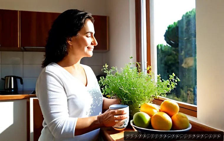자기 돌봄의 실천 사례와 배우기 - Photorealistic morning self-care routine in a bright Spanish apartment, a relaxed middle-aged woman ...